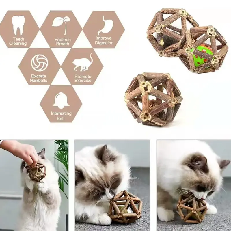 Cat Toy Wooden Sky Liao Cat Peppermint Ball Bell Teeth Grinding Rod Teasing Cat Artifact Self Fun Soothing Cat Wooden Sky Liao Rod