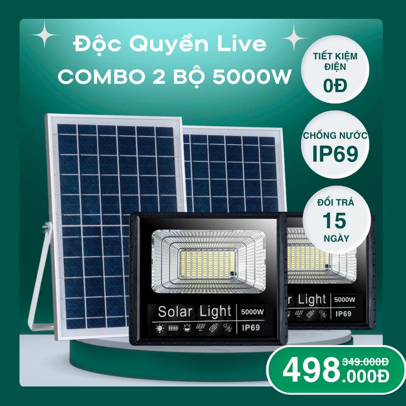   DEAL LIVE  COMBO 2 ĐÈN Năng Lượng Mặt Trời 5000w - VỎ NHỰA - Sáng 5-8 tiếng - Chống nước chống va đập 300w giờ 