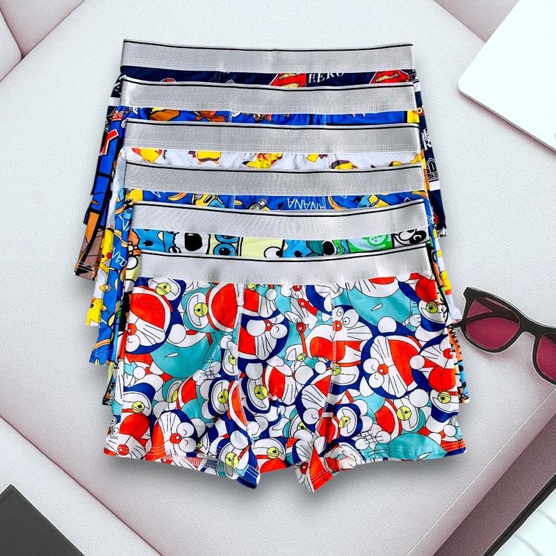 Combo 4 quần sịp đùi Hoạt hình Doremon Pikachu quần Boxer nam thun lạnh co giãn 4 chiều thoáng mát kháng khuẩn Sịp Quần Boxer Menswear Quần