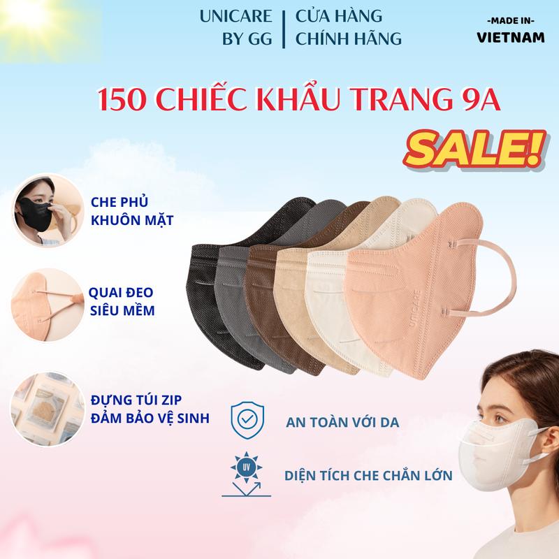 COMBO ƯU ĐÃI 150 chiếc Khẩu Trang 9A UNICARE tặng thẻ Test UV chống nắng toàn diện che kín khuôn mặt chống bụi chốing thấm nước vải mềm không xù