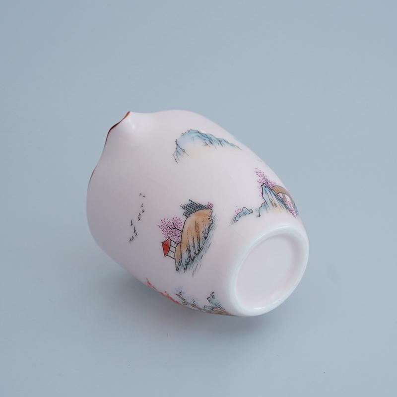 Sharing cup,pink Ru Kiln country view pattern porcelain sharing cup-F258 1
