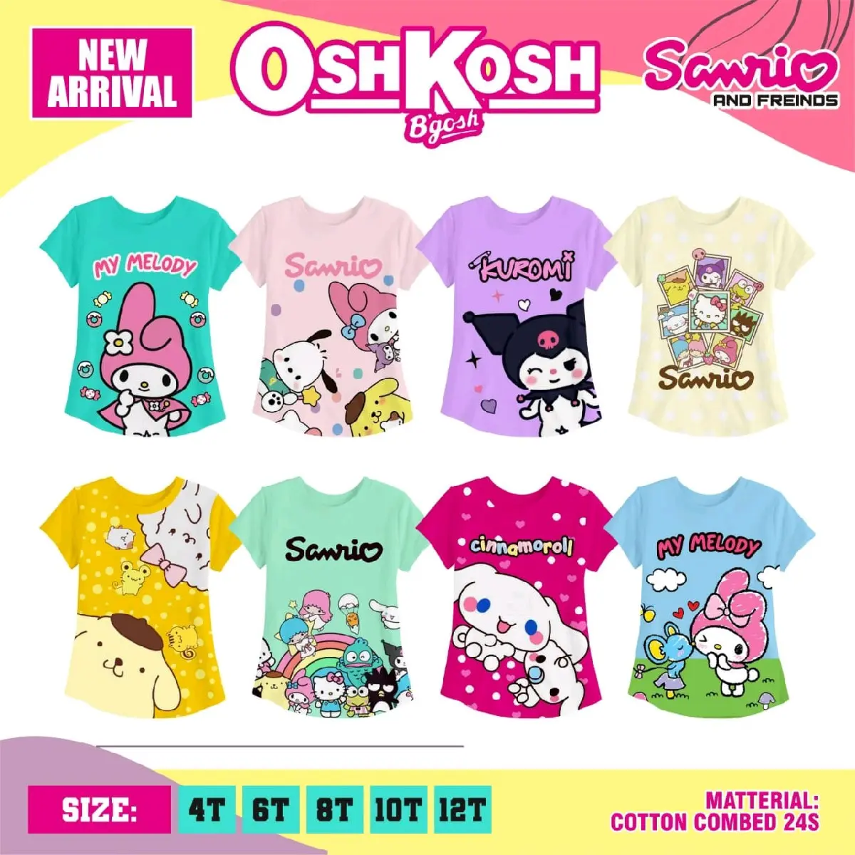 SANRIO GIRL TEE by Osh/1-11TH/KAOS COMBAD/KAOS CINNAMOROLL/KAOS KUROMI/KAOS MELODY/KAOS ANAK CEWEK/KAOS MURAH/KAOS HITS/KAOS VIRAL/KAOS/KAOS ANAK Cotton