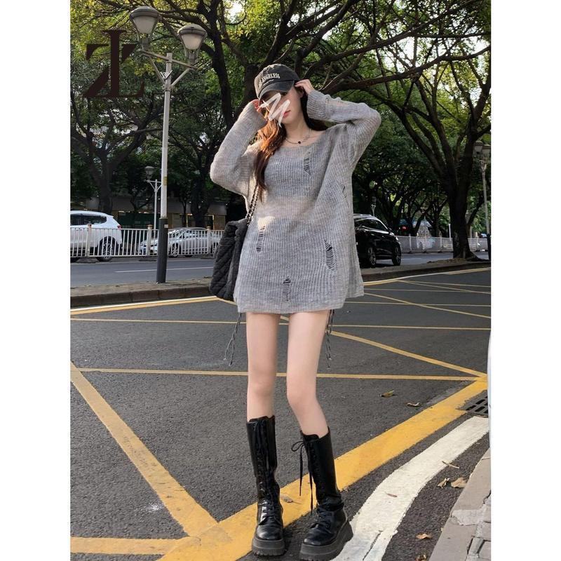 Áo Len Phong Cách Hàn Quốc Dáng Rộng Rãi Và Lười Biếng Rách Khoét Lỗ Chống Nắng Áo Áo Cánh Điều Hòa Áo Len Nữ Gợi Cảm Và Ngọt Ngào Cô Gái Nóng Bỏng 
