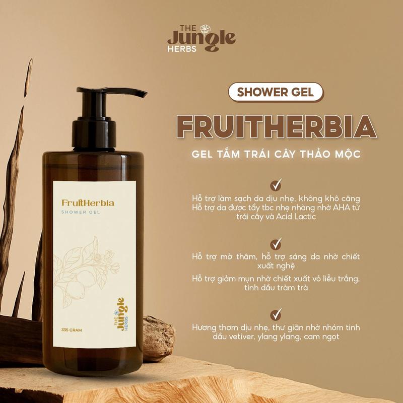 Sữa tắm hỗ trợ sáng da hỗ trợ giảm mụn thảo mộc trái cây FruitHerbia - The Jungle Herbs
