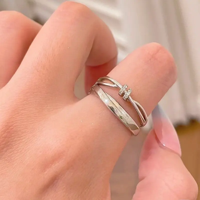 [With box]S925 Silver Love Intertwined Couple Ring Opening Adjustable Men Women Couple Ring Fashion