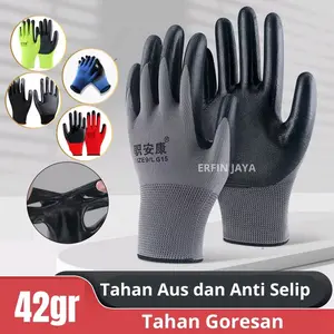 Sarung Tangan Safety EJ PRO Nilon Lapis Nitril Palmfit Palm Fit Keamanan kerja abu Hitam Karet