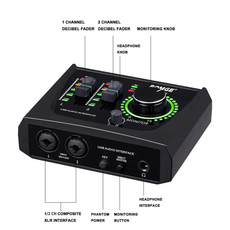 BOMGE 22M Channel USB Audio Interface SoundCard untuk Rekaman