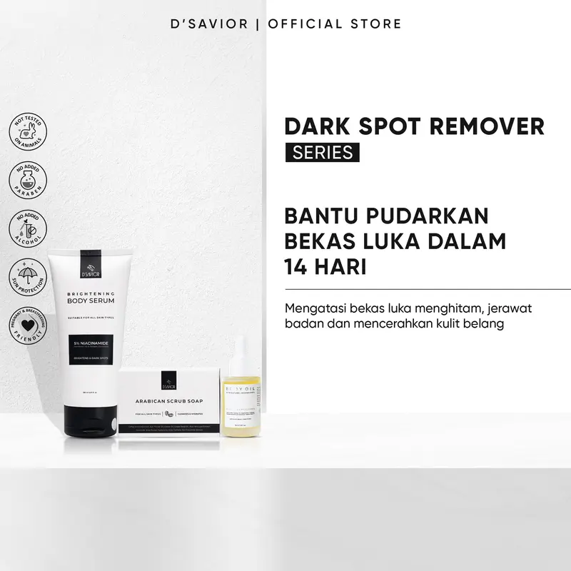 D'SAVIOR Dark Spot Remover (Brightening Body Serum 150ML + Body Oil + Arabican Scrub Soap) 1