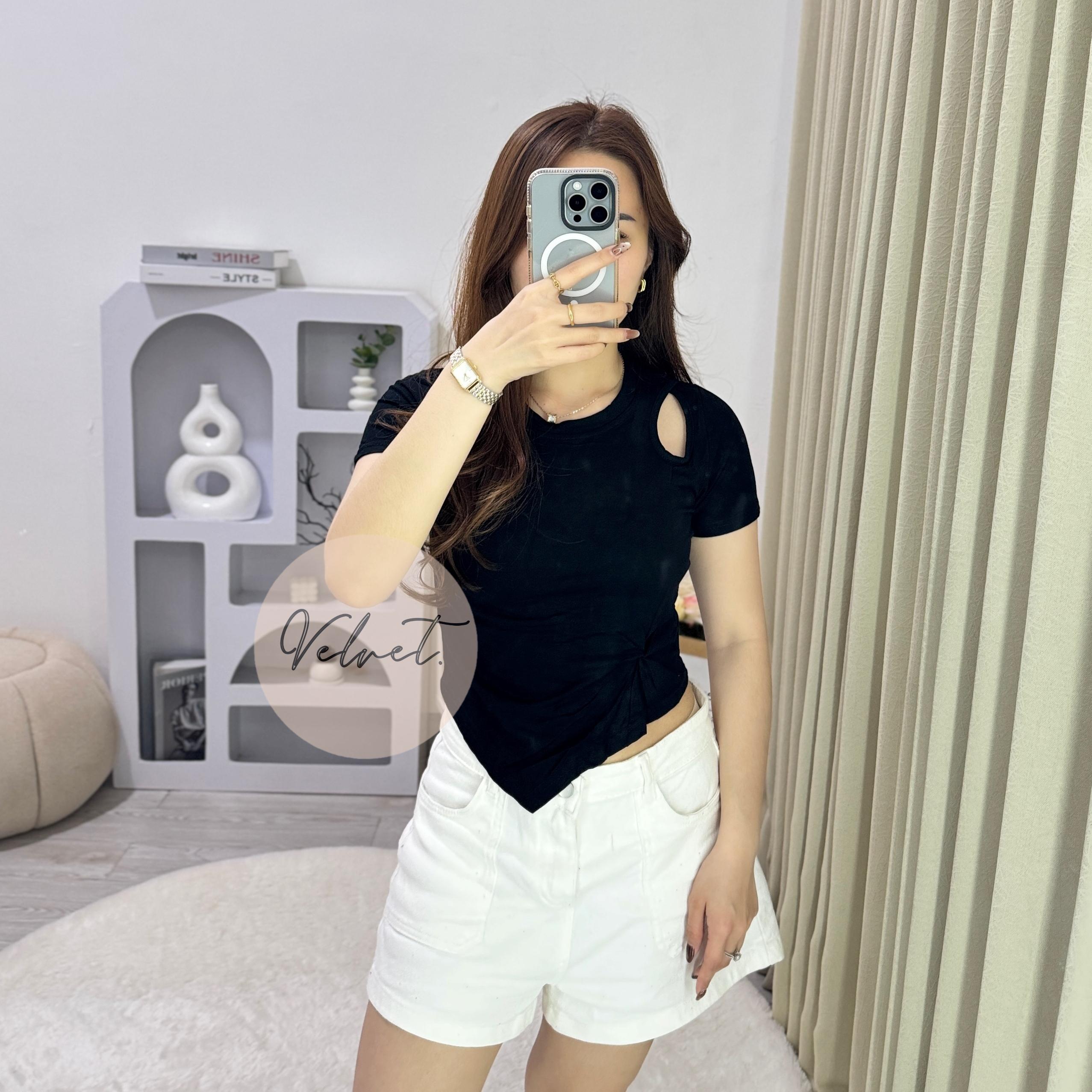 Kaos Polos Asimetris Samping / Atasan Wanita Kerut Samping Lancip 075