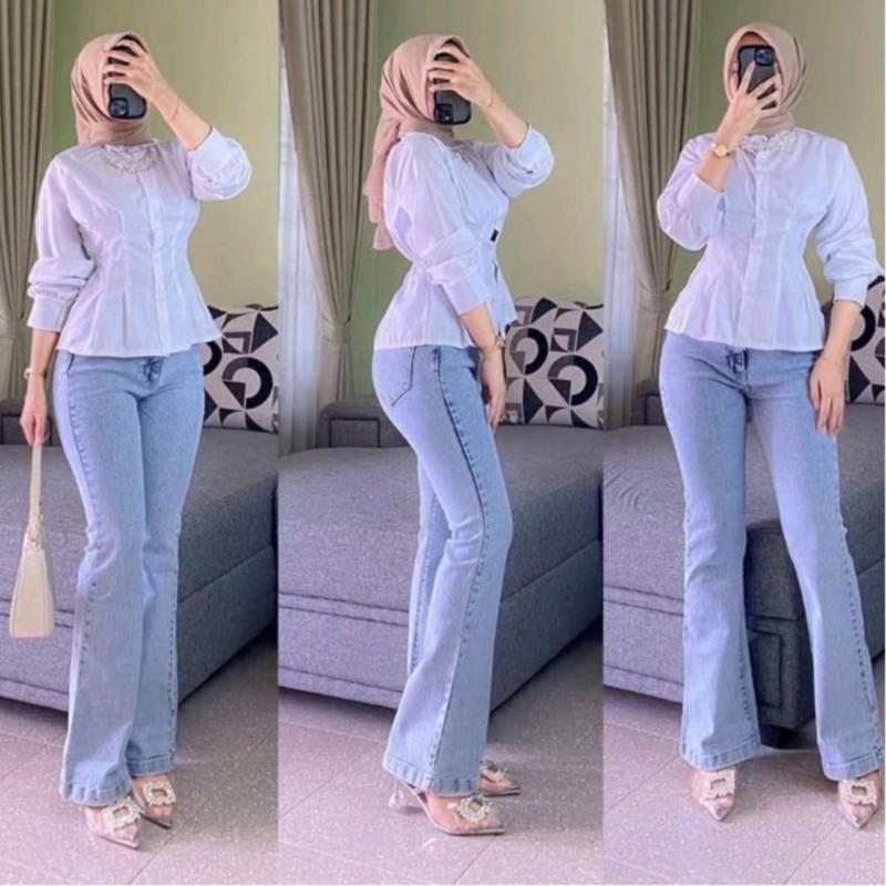 Yas Yas - Cutbray jeans higwaist model korean Style Wanita Denim Panjang Cewek Celana Melar celana cutbray outfit ootd  jeans  high  waist cutbray  jeans cutbray cutbray  jeans  wanita cut  bray  jeans  001 Skinny Stretch Nyaman celana  jeans 1
