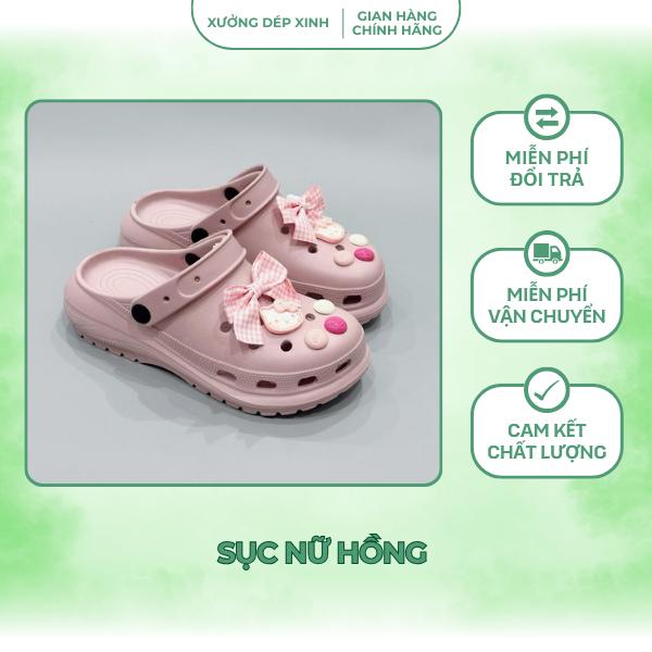  Sục nữ Hồng xinh xắn tiểu thư dép sục nữ đế 5cm kèm charm xinh chất eva 
