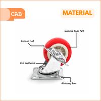 Gambar CAB Roda Kastor 2 Inch Rem PU Merah Swivel 360° Plat (4 Pcs) Heavy Duty Anti Bising dari cabofficialstore Kota Surabaya 4 Tokopedia