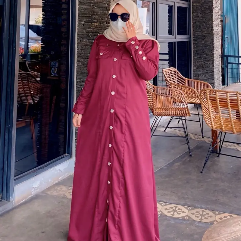 Shenin Dress gamis full kancing depan mewah busui bahan katun