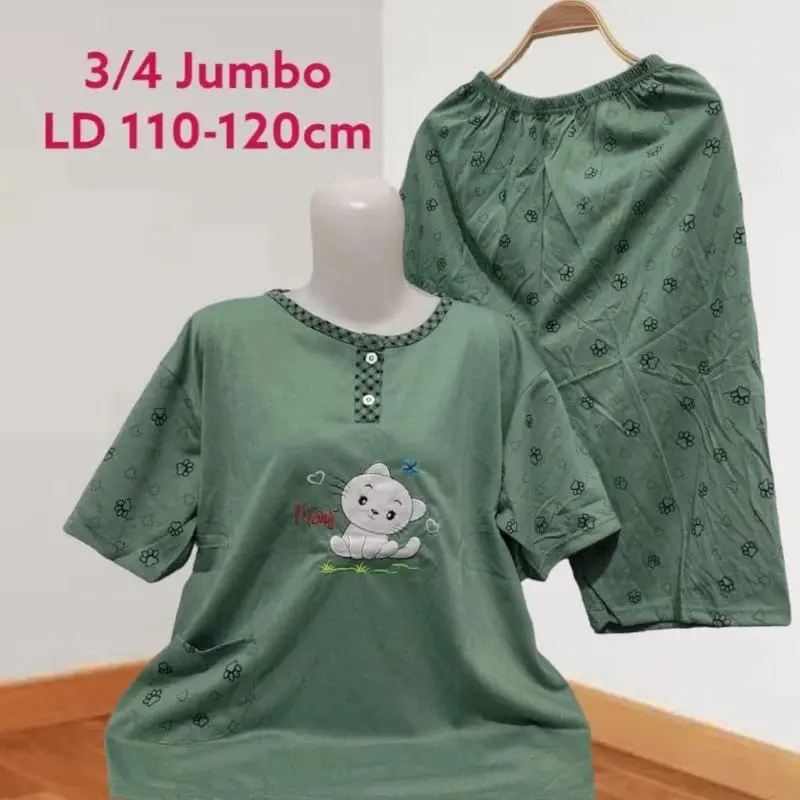 Setelan Baju Tidur Kaos Celana 3/4 Jumbo 3XL Big Size Babydoll Wanita LD 110-120Cm bayar di tempat Piyama Dewasa bajutidu r remaja xxl Kancing