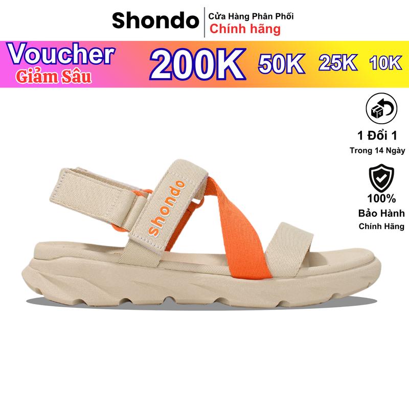  Giày sandal Shondo nữ nam F6 sport đế be phối quai cam F6S2580 Đế Bằng 