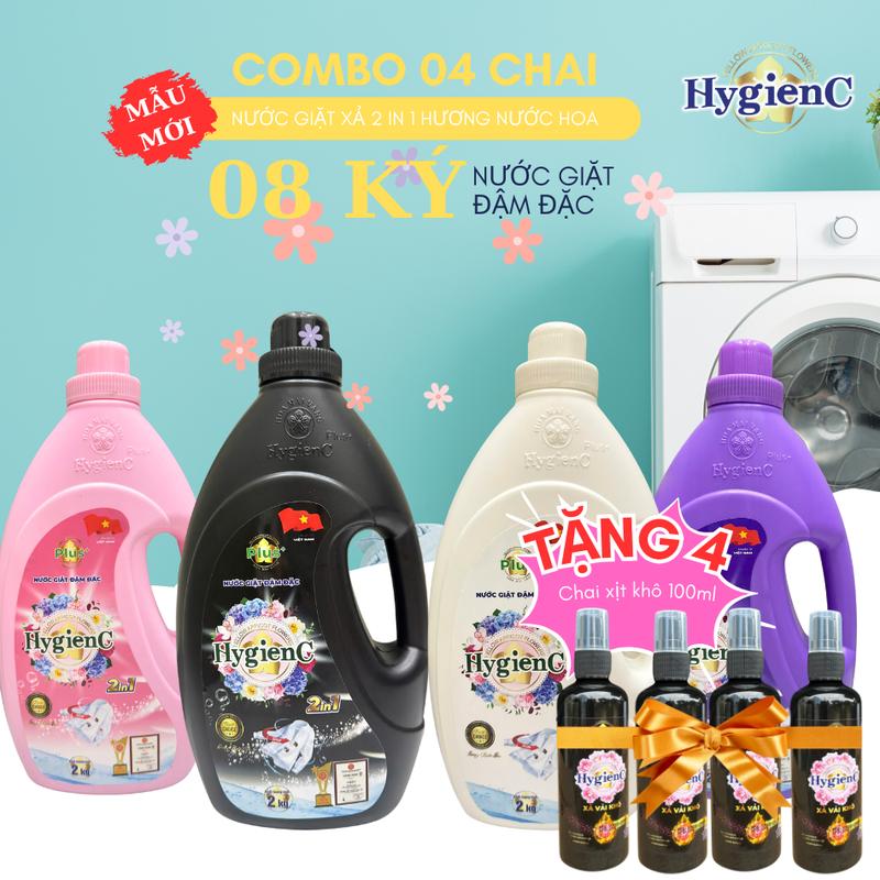 04 Chai nước giặt HyGienC Plus Làm Sạch Quần áo thơm hương nước hoa - Tặng 04 chai nước xả khô 100ml
