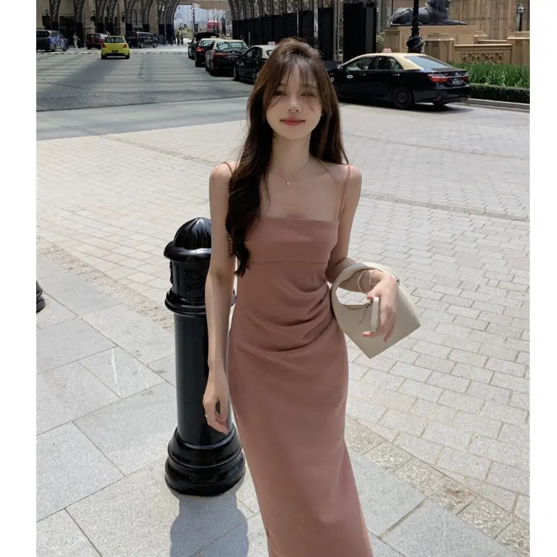 Women's Dress Summer new Korean style small pink high-grade temperament fashion suspenders sheath dress