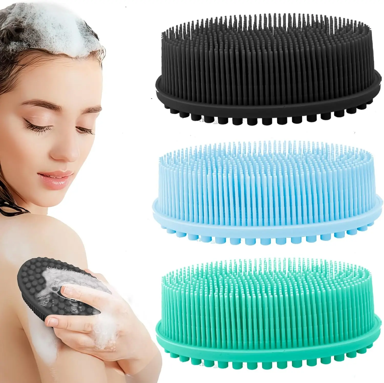 Silicone Body Scrubber, Soft Silicone Loofah Exfoliating Body Scrubber, Silicone Body Brush Bath Shower Scrubber for Body, 2 in 1 Bath and Shampoo Wash Brush for Skin Exfoliation