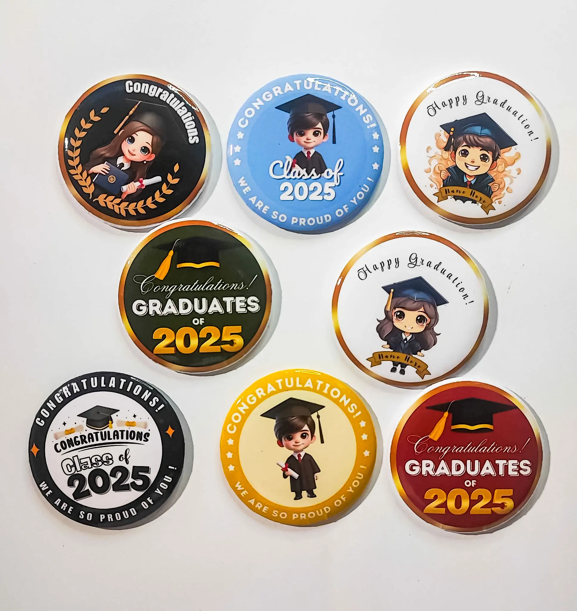 Graduation Button Pin / Badge with backing and plastic each