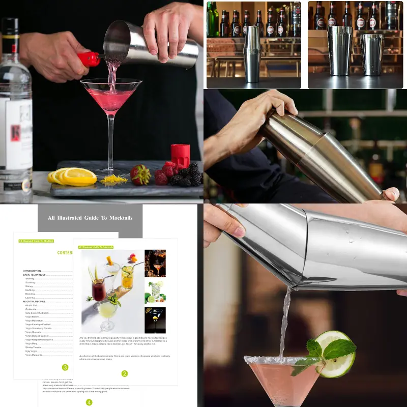 Bộ Bình Lắc Cocktail, 7 Món, Bình Lắc Boston Bar Bartender Kit, Bình Lắc 750 / 600ml, Có Công Thức 4