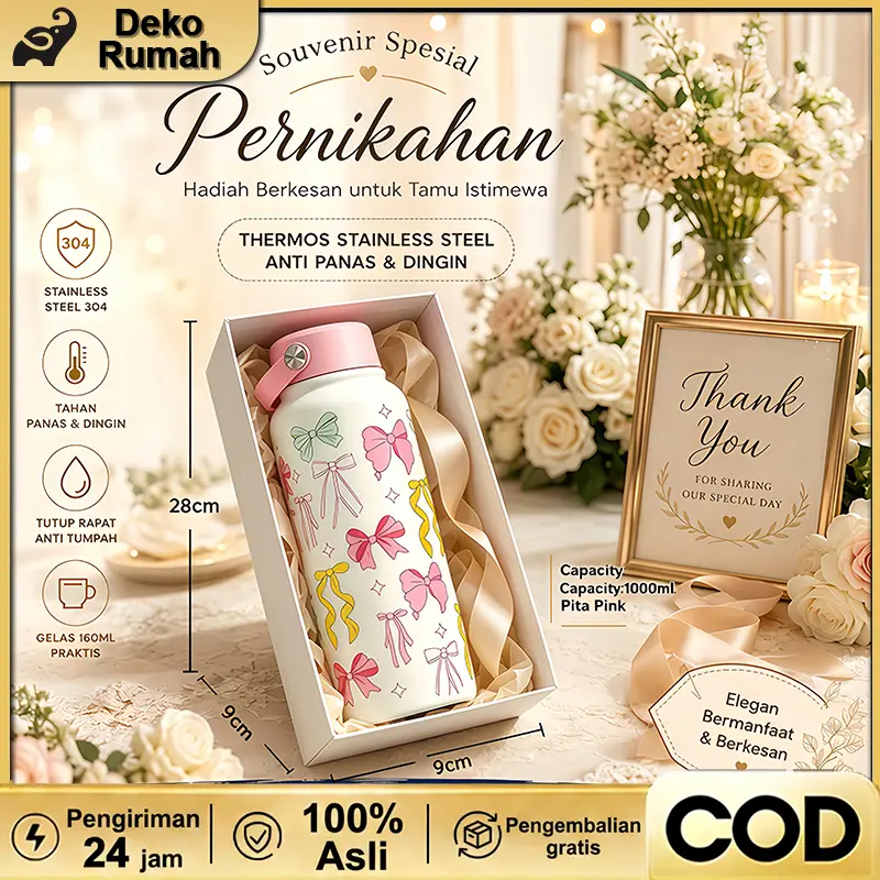 Botol Termos Stainless Steel 1000ml Vacuum Insulated Botol Minum Anak | Tahan Panas & Dingin 24 Jam Anti Bocor Motif Lucu Aesthetic Pegangan Praktis Untuk Sekolah Olahraga Anak Laki‑Laki Perempuan