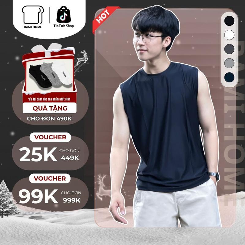 Áo tanktop nam thun mè áo thun ba lỗ thể thao chất vải thun mè thấm hút mồ hôi tốt thoáng khí ATT06 BAMIHOME store