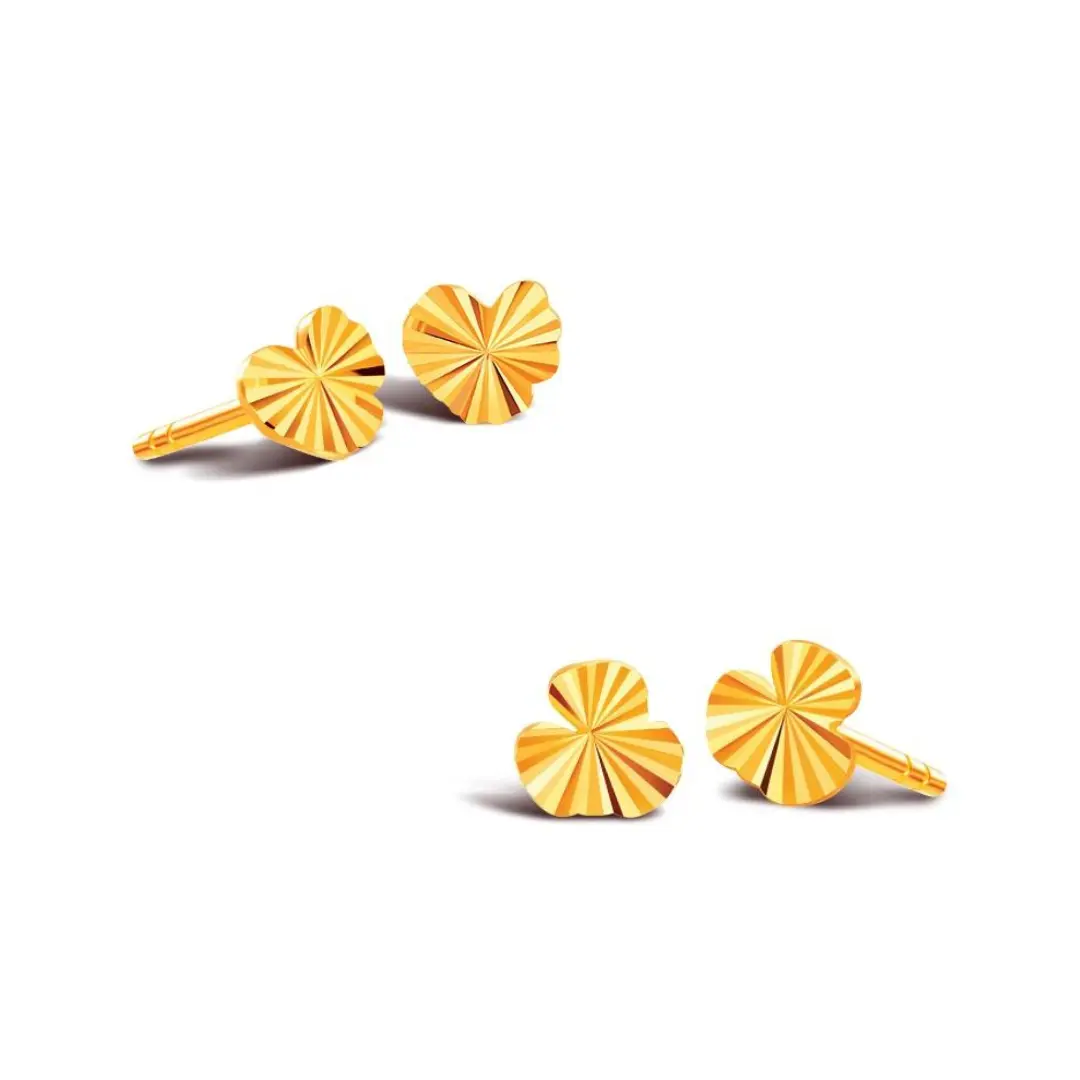 SK Jewellery SK 916 Frilled Gold Earrings Duo Bundle (Heart & Clover)