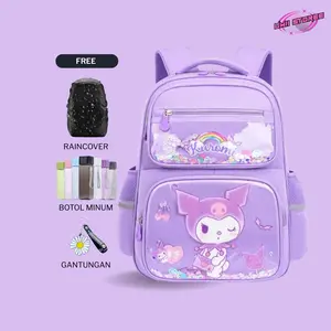 UMII STORE Tas Ransel Anak Sekolah SD TK Cewek Kuromi Melody Cinamorol Fashion dengan Raincover Botol Minum & Gantungan Tas Sekolah Anak Perempuan