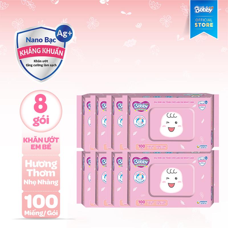 [COMBO 8] Bobby Khăn ướt em bé 100 miếng/gói (có hương/không hương)