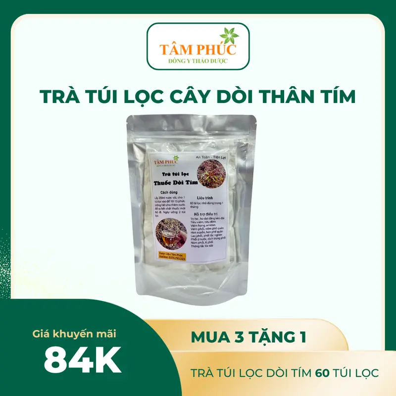 [60 túi lọc] - Túi lọc cây dòi thân tím hỗ trợ các vấn đề về Phổi và Hô Hấp( Cây bọ mắm)  + Tặng Hạt Giống 3
