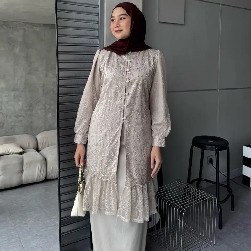 Stuffcisy [READY] Safwa Oneset Silk Tulle Chantily Kondangan Lamaran Wisuda Daily Panjang Setelan Rok Terbaru Kondangan Rempel Formal Muslim 4