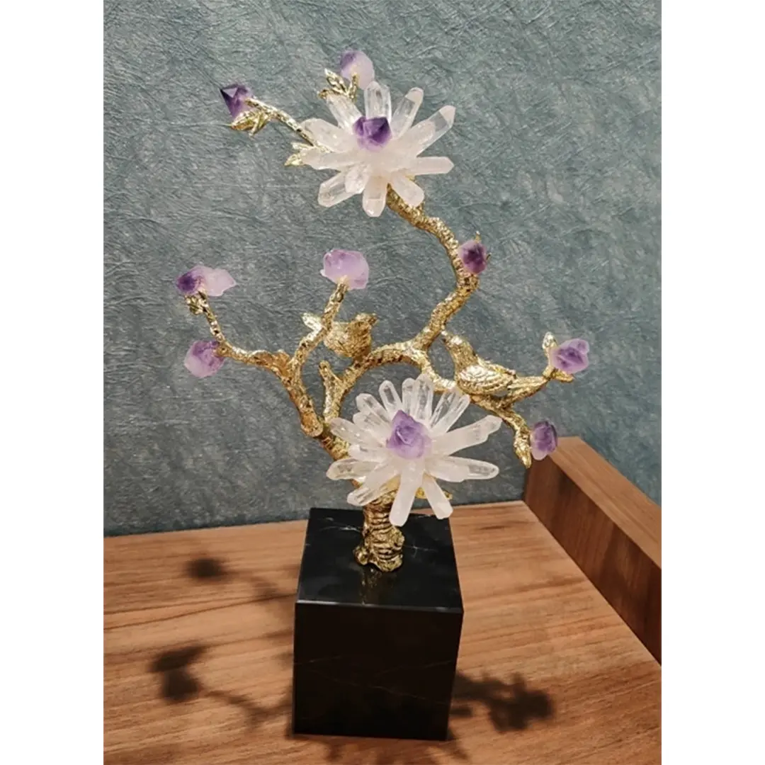 Hiasan Pohon Bunga Gold Kristal Ungu Dekorasi Meja Rumah Elegan Cantik / Amethyst Quartz Crystal Decoration 5840