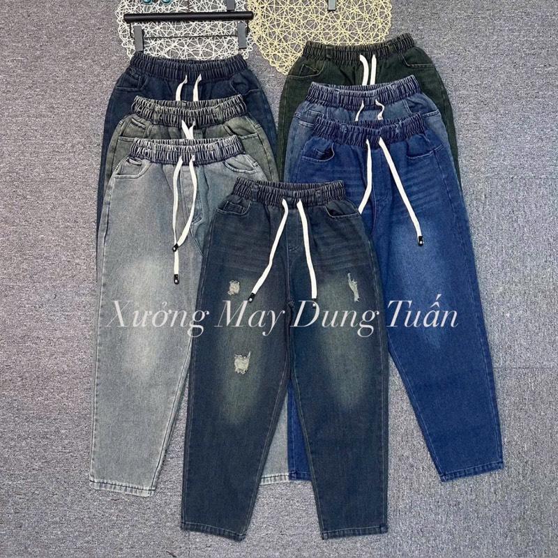 Quần Jeans Nữ 9 Tấc Phom Thụng Cạp Cao Lưng Thun Dáng Baggy BigSize Đến 76Kg Chất Vải Mềm Mịn Xưởng May Dung Tuấn