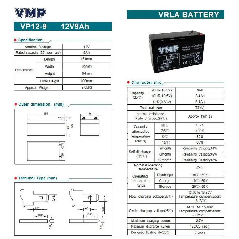 Baterai UPS VMP 12V 9Ah VMP NP12-9 Battery UPS VRLA
