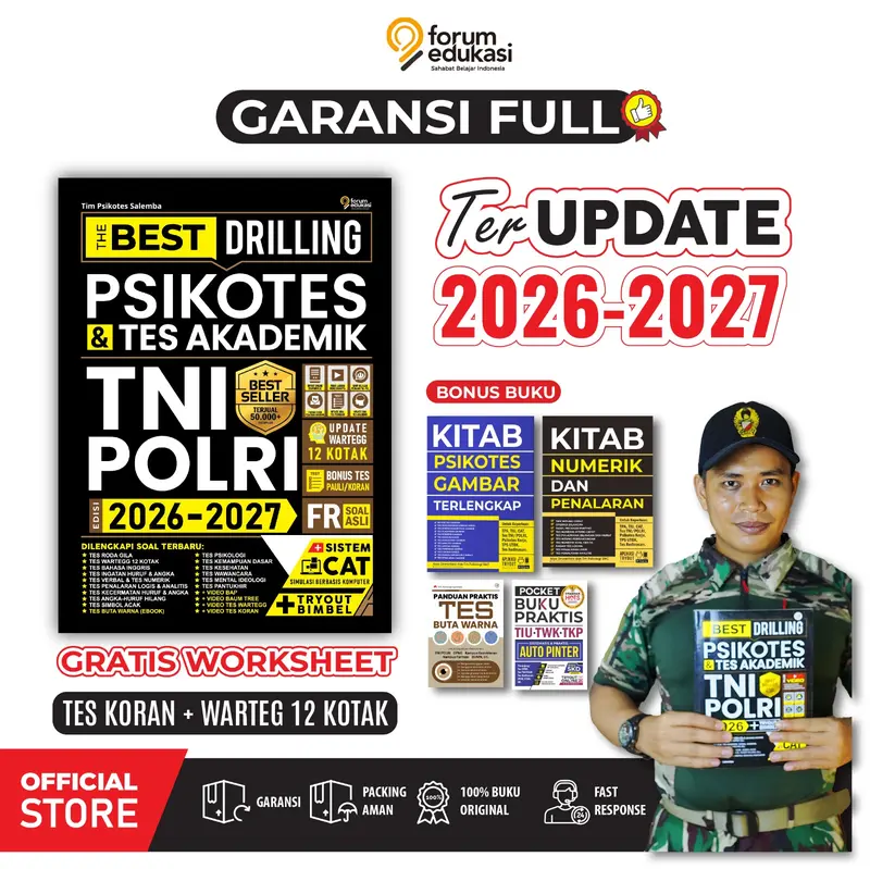 [DAPAT DUA PCS] BUKU THE BEST DRILLING PSIKOTES & TES AKADEMIK TNI POLRI 2026-2027 (TERBARU)