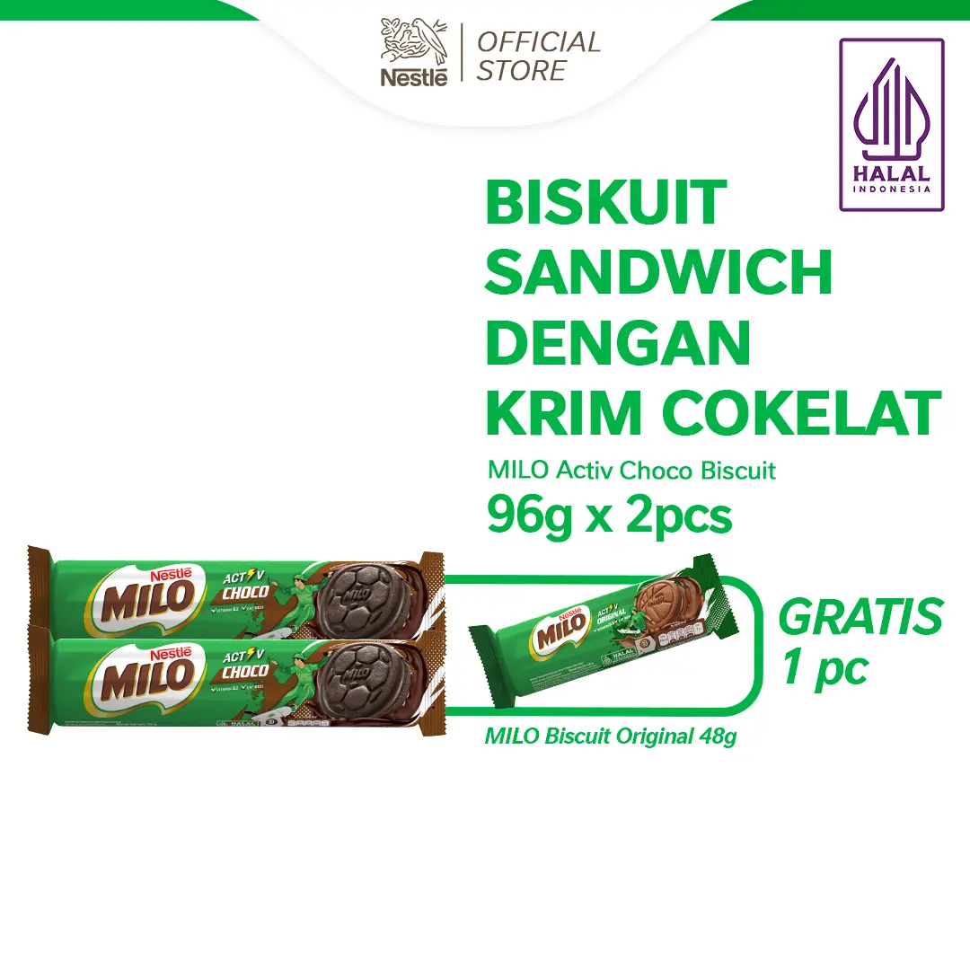 [FREE MILO ORI BISCUIT 48g] MILO Double Choco Biscuit 96g x 2pcs