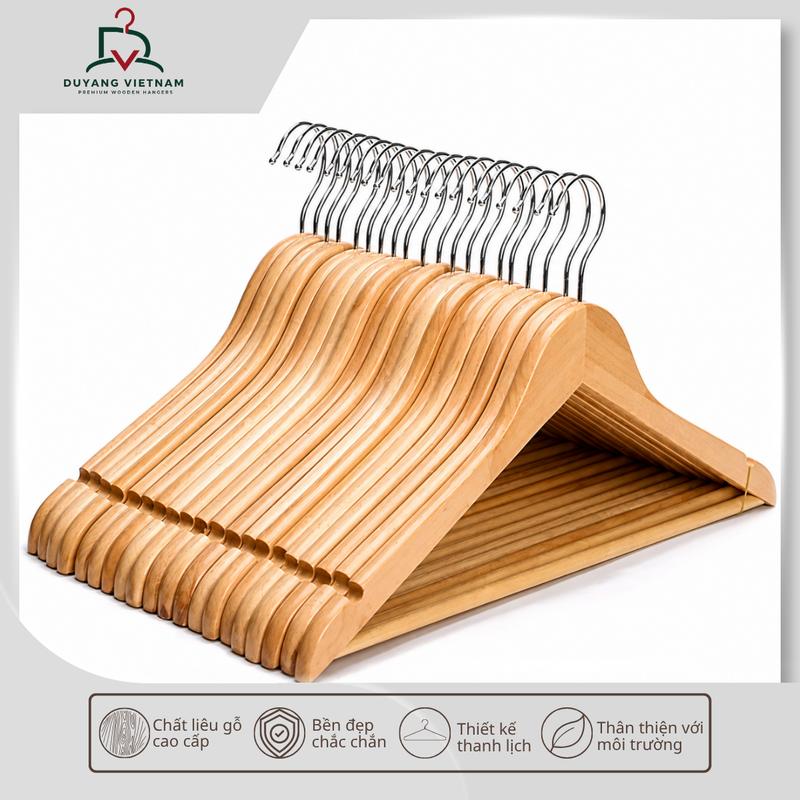 Móc Treo Quần Áo Gỗ Tự Nhiên Cao Câp Không Thanh Ngang Đủ Màu