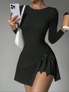 Vestido deportivo de moda multicolor con amarre en la cintura, cómodo diseño de dos piezas, yoga fitness anti-exposición, ropa activa para mujer