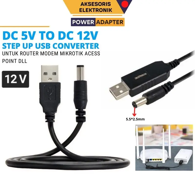 Kabel USB Powerbank To 12v Modem Router Telkomsel Orbit Star 2 Orbit Max Orbit A1 Orbit Pro/Kabel Step Up USB Cable Boost Line Arus Dc 5V To 12v Converter Adapter Power Supply Voltase Voltage