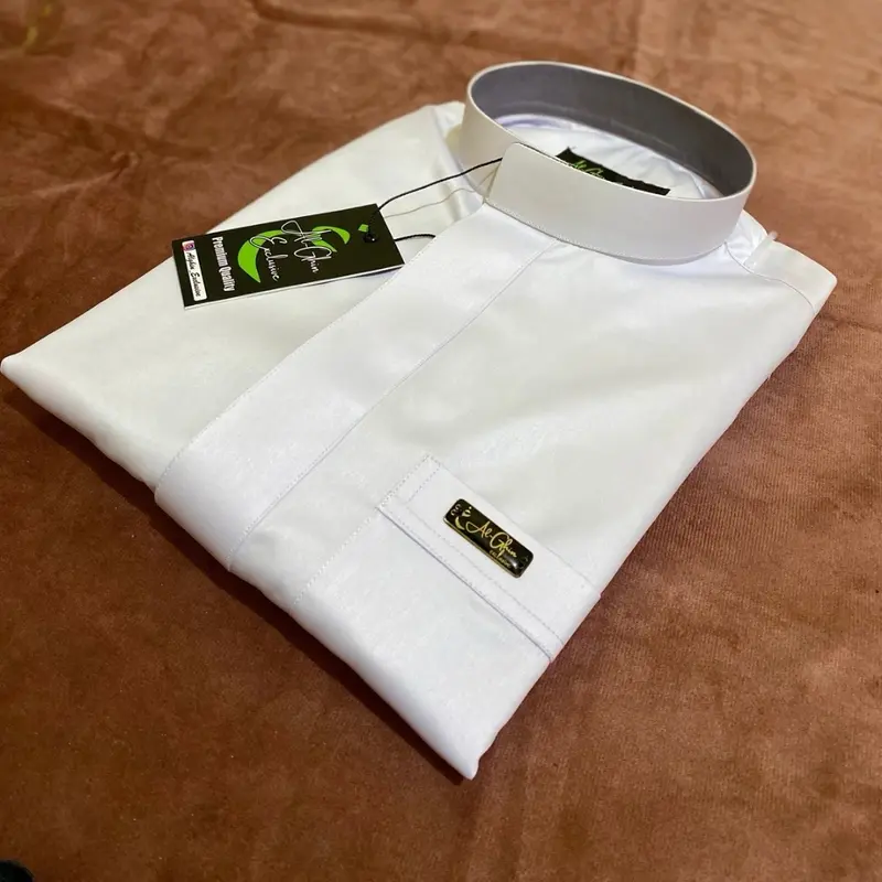 Baju koko putih Original Saudi Polyester Import lengan panjang polos / Baju Pria Muslim Elit, Mewah, Berkelas dan Berkualitas Alghin Exclusive 01 7