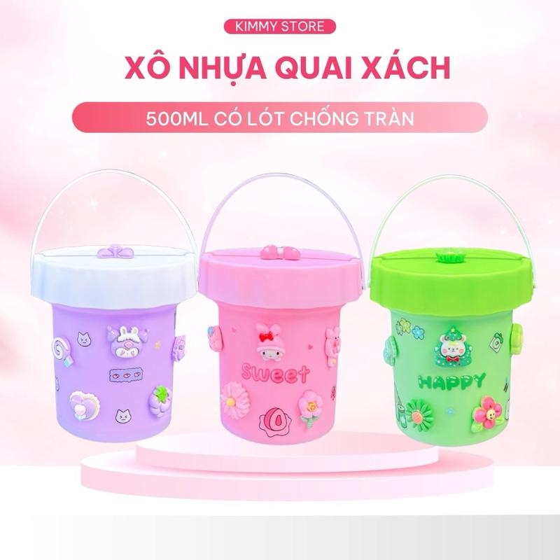  có lót chống tràn size 500ml- Hủ xô nhựa quai xách nhiều màu đựng chè trà sữa mỹ phẩm nhựa an toàn 