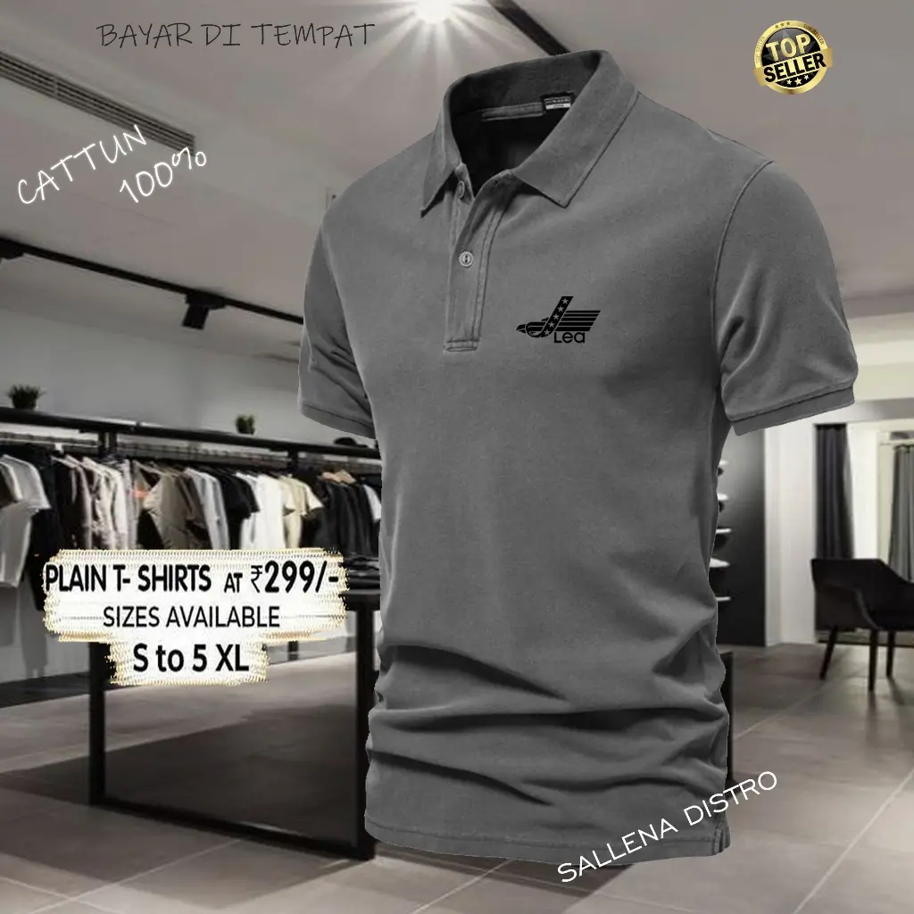COD T-shrit POLO kerah Lea Text Hitam Kaos Kerah Dewasa Shirt / Kaos Wangki Pria Polo / Kaos Seragam