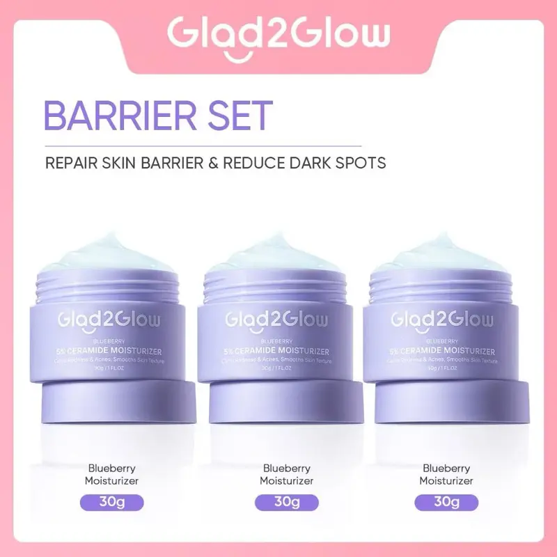 BUNDLE 3 Glad2Glow Blueberry Moisturizer Cream 5x Ceramide Skin Barrier Repair 30 gram 0