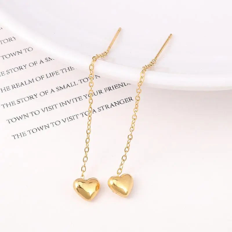 036 Anting Set Wanita Titanium Premium Panjang Model Love Jumbai Bentuk Hati Anting Tusuk Anti Karat 2