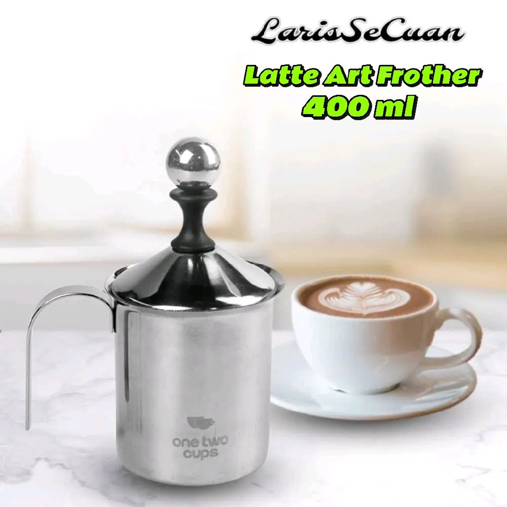 Gelas Kopi Espresso Latte Art Coffee Milk Frother Double Mesh 400ml Stainless Steel