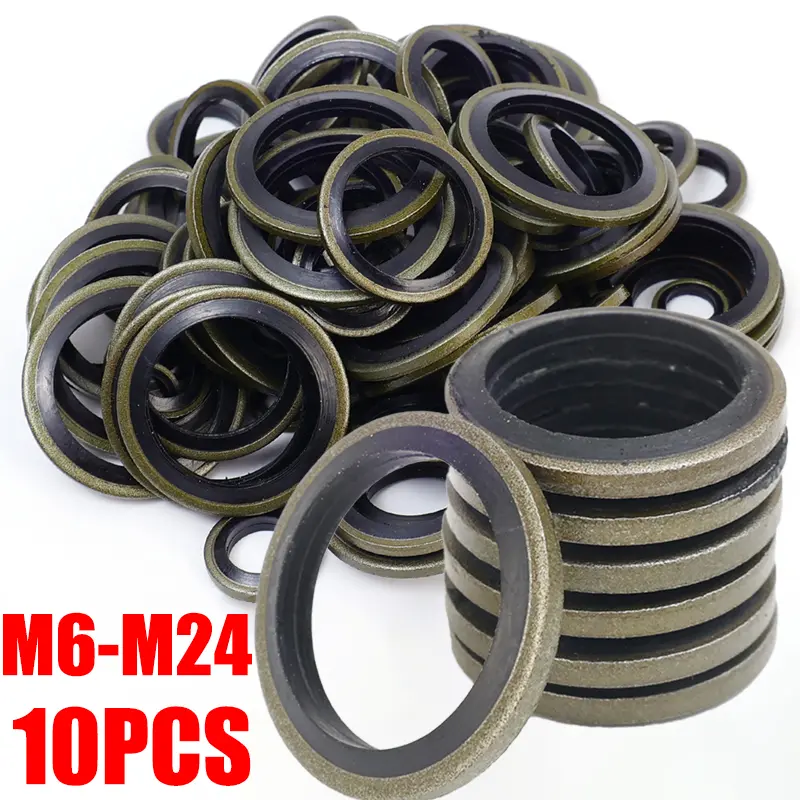 Máy giặt kết hợp, 10 CÁI, Kích thước từ M6 đến M24, Bộ gioăng cho dầu thải động cơ ô tô, Được làm bằng kim loại và cao su, Hình dạng chữ O, Nút xả thủy lực ép cao, Vòng niêm phong, Phụ kiện ô tô