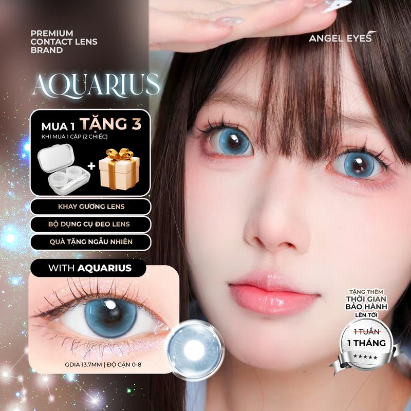 Lens xanh có độ cận 0-8 Aquarius N'Rosa cho mắt thở cao cấp Angel Eyes phân phối kính giãn tròng xanh có viền chất liệu MPC cho mắt thở thích hợp đi chơi đi tiệc