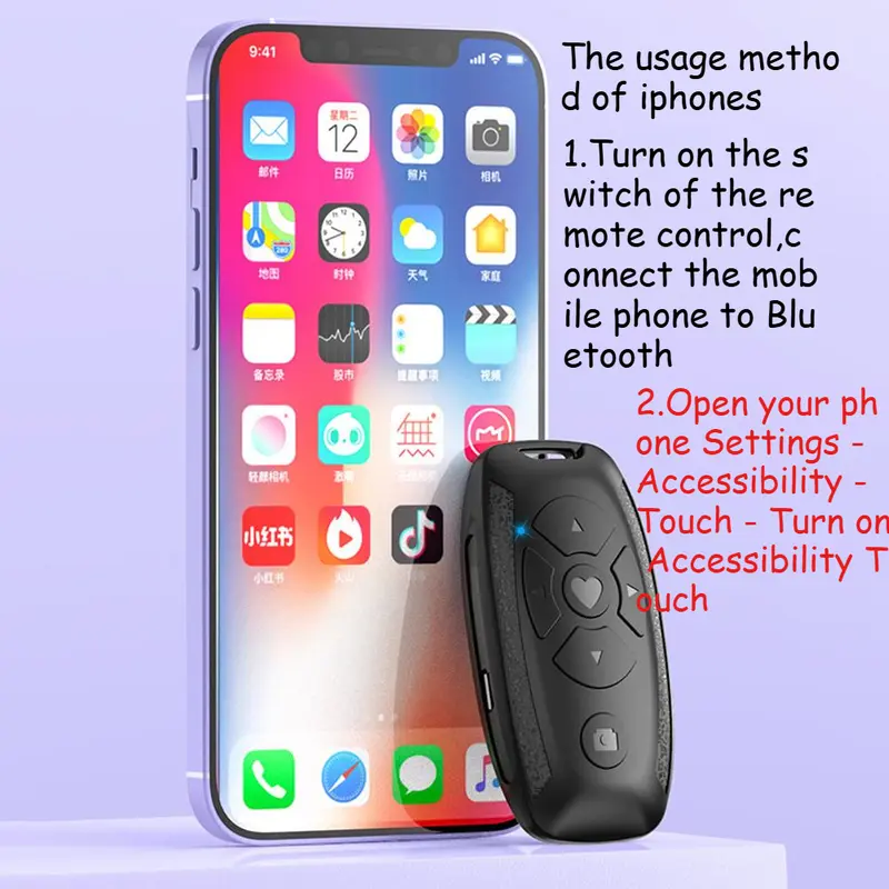 Điều khiển từ xa có thể sạc lại cho điện thoại di động, Bluetooth-compatible 4.2, bộ điều khiển lật trang cho iPhone Xiaomi Samsung Huawei 2