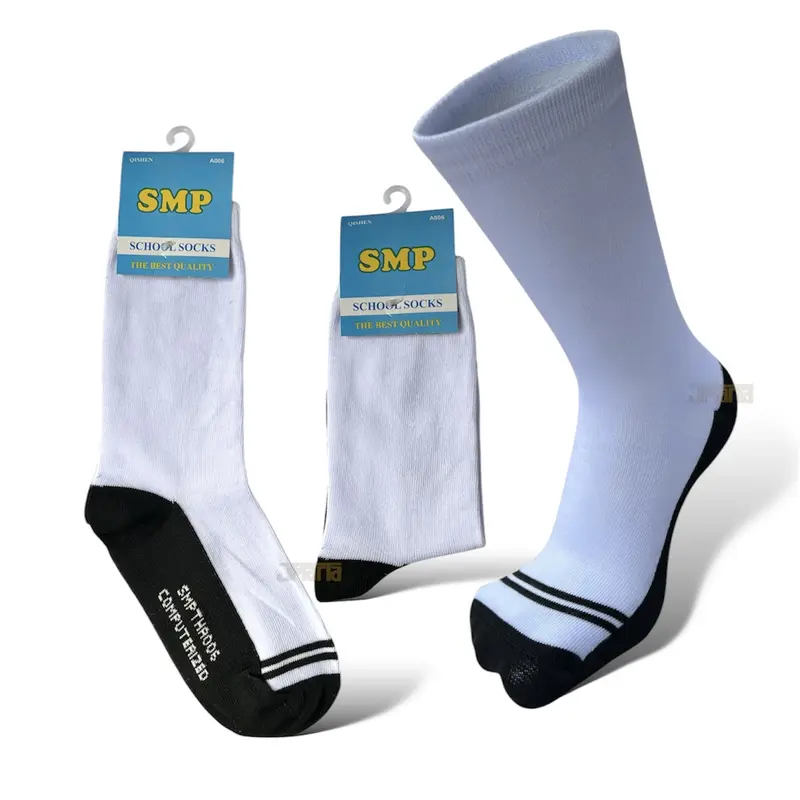 12 pasang kaos kaki anak sekolah putih telapak hitam panjang sebetis cocok untuk anak SD,SMP, dan SMA Seragam Fashion 5