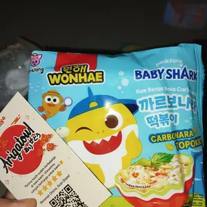 Wonhae Toppoki Carbonara Kids Baby Shark 80g / Kue Beras Rasa Carbonara with Veggies 80gr